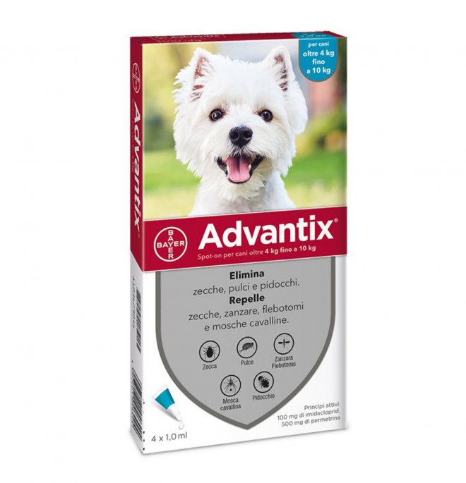 Bayer Advantix Azzurro Antiparassitario Cani da 4kg a 10kg 4 pipette x 1ml