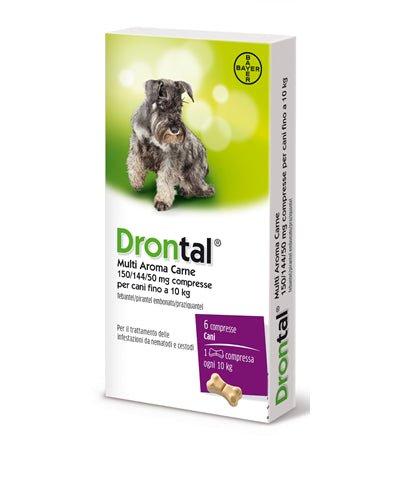 Bayer Drontal Per Cani Fino a 10 Kg Multi Aroma Carne 6 Compresse