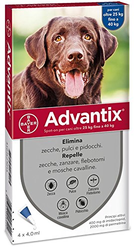 Bayer Advantix Blu Antiparassitario Cani oltre 25kg fino a 40kg  4 pipette x 4ml