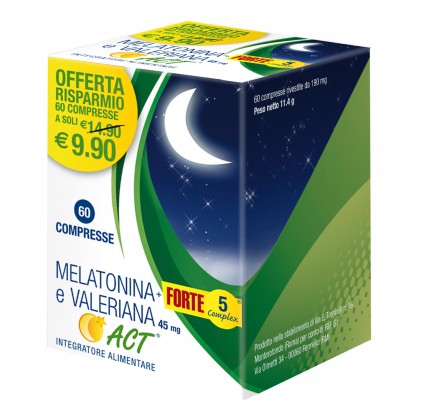 Melatonina + Forte 5 Complex e Valeriana 45mg Act 60 Compresse