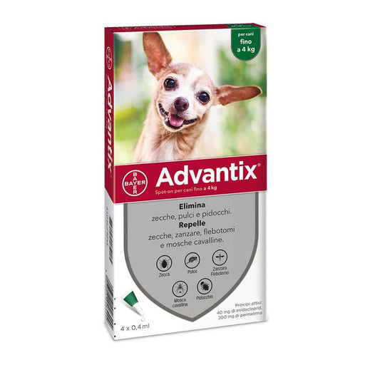 Bayer Advantix Verde Antiparassitario Cani Fino a 4kg 4 pipette x 0,4ml